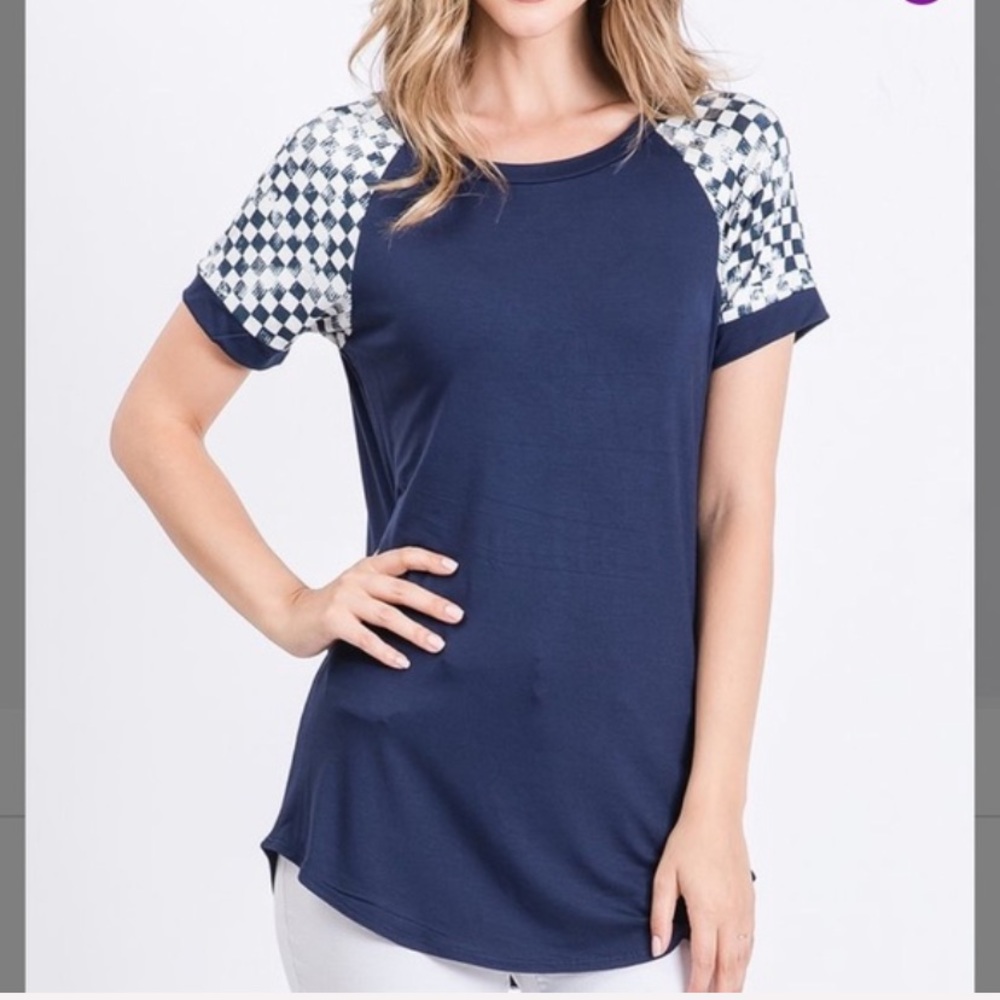 Navy & Ivory Checkerboard Contrast SS Tee, M